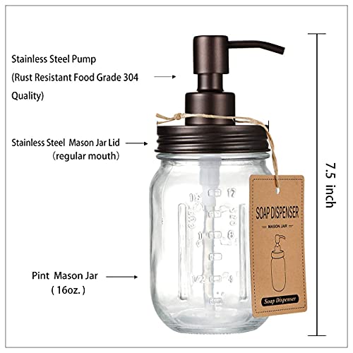 Amolliar 4pcs &4pcs Bronze Mason Jar Bathroom Accessories Set -2 Lotion Soap Dispenser & 2 Cotton Swab Holder(Wide Mouth)& 2 Qtip Holder (Regular Mouth) & 2 Toothbrush Holder-Rustic Farmhouse Decor