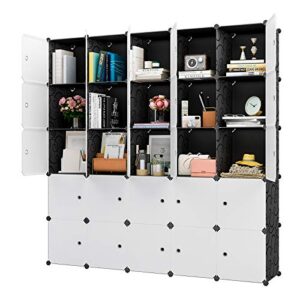 kousi portable wardrobe closets 14"x18" depth cube storage, bedroom armoire, storage organizer with doors, 25 doors, black