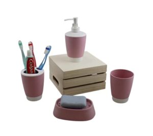 bathroom accessories set 4 piece accesorios para baños soap dispenser, soap dish, tumble, toothpaste-toothbrush holder (bubble gum pink)