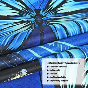 Claswcalor 4 Pcs Flower Butterfly Shower Curtain Set with Non-Slip Rug, Toilet Lid Cover and Bath Mat, Blue Floral Shower Curtain with 12 Hooks, Waterproof Fabric Shower Curtains for Bathroom Decor