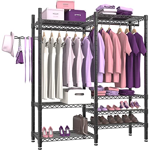 GOODPIE H7 Garment Rack Heavy Duty Clothes Racks, Hanging Clothing Rack, Freestanding Closet Wardrobe, 7 Adjustable Wire Rack, 2 Clothe Rod, 1 Side Hook, Multiple Combination Methods, Black