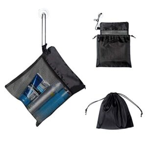 yihoon mesh shower tote bag caddy - toiletry dorm gym organizer 10.5”l x 9”h with suction cup and zipper drawstring pouch 11”l x 10”h (black, 2 in 1)