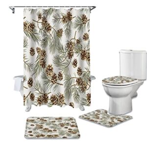 infinidesign shower curtain sets with non-slip rugs bath mat toilet lid cover and 12 hooks waterproof fall pinecone bath sets autumn 4pcs 36x72 inch