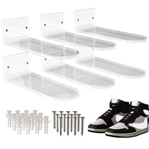 pmmazx floating shoe display set of 6 for wall mount, acrylic shoe shelf for wall is used for shoe display or shoe box, suitable for shoe wall shelf in living room, bedroom, shop (transparent, round)