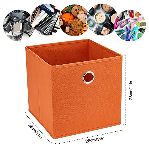 Orange Cube Storage Bins 11x11x11 Decorative Storage Cubes Boxes Foldable Organizer Storage Baskets Fabric Cubbies Drawers Collapsible Cubes Inserts Storage for Closet Organizer Shelves,QY-SC20-6