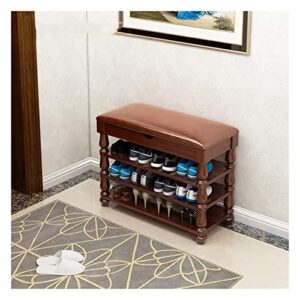 aldepo shoe cabinet multi-layer solid wood shoe changing stool retro sitting shoe rack large capacity home storage with pu leather seat save space corridor bathroom office shop