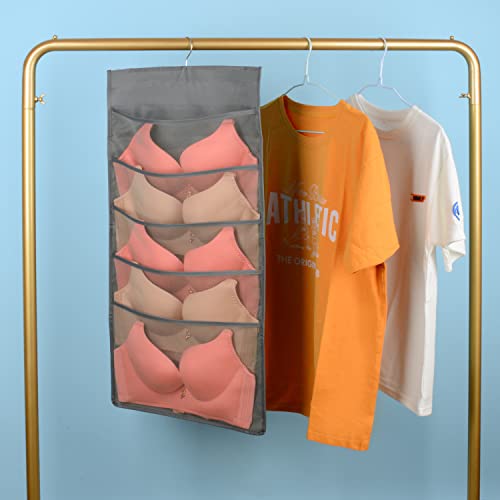 Lirex Closet Hanger Organizer with 10 Pockets, 1 Pack Foldable Underwear Hanging Organizer Bra Storage Oxford Cloth Universal Fit Closet Space Saver for Family Bedroom