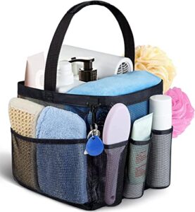 attmu mesh shower caddy portable for college dorm room essentials with 8 pockets, large capacity hanging shower caddy dorm basket, quick dry shower tote bag for bathroom