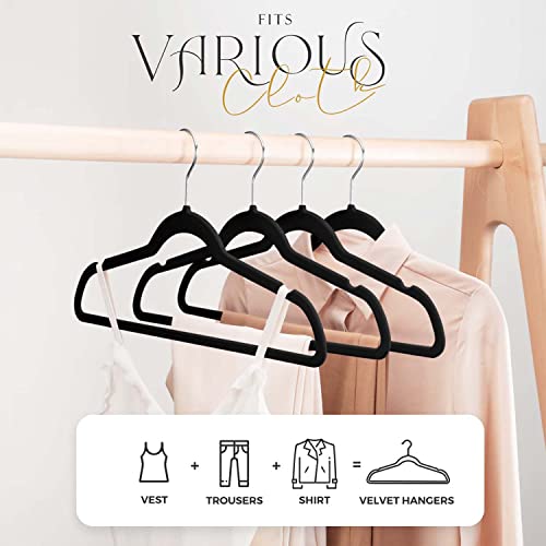 Velvet Hangers 60 Pack and Hanger Clips 100 Pack, Velvet Hangers with Clips for Pants, Skirts, Shorts, Socks, etc