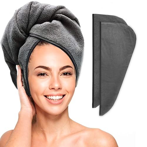 Scala Microfiber Turban Hair Towel Wrap (2 Pack) for Women - Fast Dry, Super Absorbent, Anti-Frizz, Tangle-Free, Quick Drying and Plopping for Wet Curly Hair