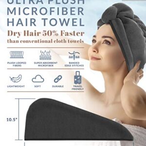 Scala Microfiber Turban Hair Towel Wrap (2 Pack) for Women - Fast Dry, Super Absorbent, Anti-Frizz, Tangle-Free, Quick Drying and Plopping for Wet Curly Hair