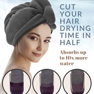 Scala Microfiber Turban Hair Towel Wrap (2 Pack) for Women - Fast Dry, Super Absorbent, Anti-Frizz, Tangle-Free, Quick Drying and Plopping for Wet Curly Hair