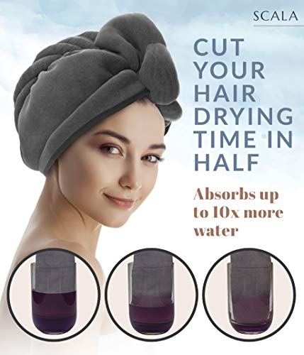 Scala Microfiber Turban Hair Towel Wrap (2 Pack) for Women - Fast Dry, Super Absorbent, Anti-Frizz, Tangle-Free, Quick Drying and Plopping for Wet Curly Hair