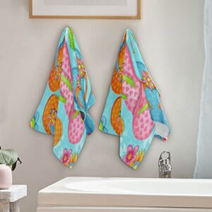 Summer Slippers Hand Towels for Bathroom,Turquoise Pink Orange Flip Flops Sunflower Flowers Towels 16"x28" Ultra Soft Absorbent Bathroom Hand Towel for Face,Gym,Tea,Teal Kitchen Dish Towel Set of 2