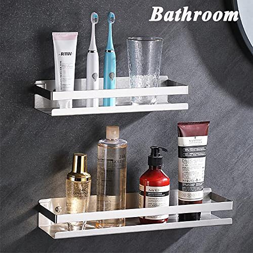 ATNKYOU Bathroom Shelf Adhesive Floating Shelf Stainless Steel Shower Caddy 1 Tier Storage Organizer Rack Wall Mount No Drilling for Bathroom Kitchen Toilet Living Room,40CM