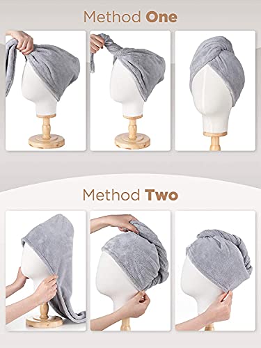 Sackei Hair Drying Towel Microfiber Hair Towel Wrap with Solid Button, 9.5 inch X 26 inch Supersoft NO Dripping Hair Turban for Wet Hair Drying Hair Anti Frizz for Kids and Women (1Pcs Purple)