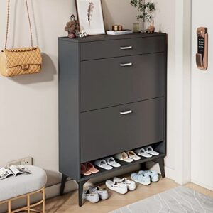 leiln.z shoe cabinet with 1 slide drawer & 2 flip drawers, freestanding shoe rack storage organizer，shelves for narrow closet, entryway, living room (gray)