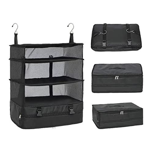 Jaugufiy Hanging Closet Storage Bag Multi-layer Hanging Travel Shelves Suitcase Foldable Hanging Packing Cubes Suitcase Storage Bag for Travel for Wardrobe