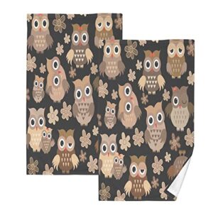 jucciaco cute cartoon owls cotton towels for bathroom, soft absorbent hand towel set of 2 for kitchen yoga gym decorative, 16x28 inch