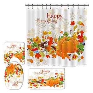 moresave autumn thanksgiving shower curtain sets,maple leaf pumpkin sunflowers 4pcs bathroom toilet set
