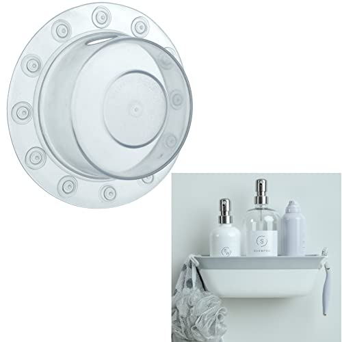 SlipX Solutions Clear Bottomless Bath Overflow Drain Cover and White Suction Shower Basket Caddy