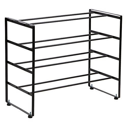 Richards Homewares Freestanding Shoe Rack, 4-Tier Holds Upto 12-Pair, Matte Black