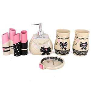 5pcs Bathroom Accessory Set - Tumbler, Soap Dish, Liquid Soap Dispenser, Toothbrush Holder-Girl Gifts