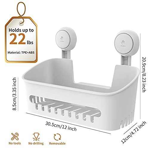 Shower Caddy Suction Cup Shower Shelf Suction Shower Basket One Second Installation Removable Powerful Shower Organizer Max Hold 22lbs Suction Bathroom Caddy Waterproof Shower Storage - White