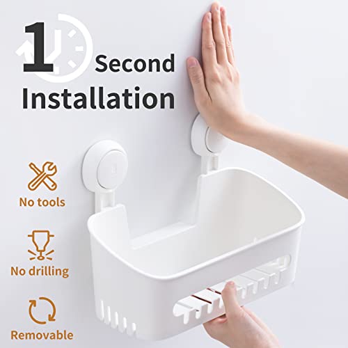 Shower Caddy Suction Cup Shower Shelf Suction Shower Basket One Second Installation Removable Powerful Shower Organizer Max Hold 22lbs Suction Bathroom Caddy Waterproof Shower Storage - White