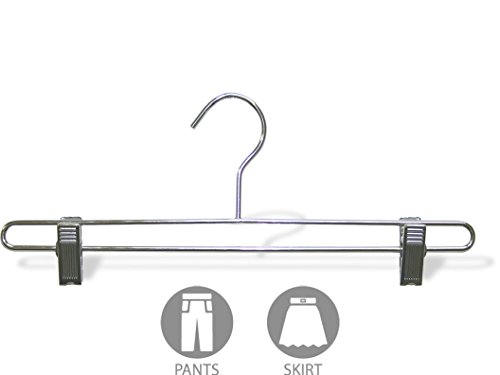 The Great American Hanger Company Chrome Bottom Hanger w/Adjustable Cushion Clips, Box of 25, 14 Inch Strong Metal Pants Hangers for Slacks or Skirts