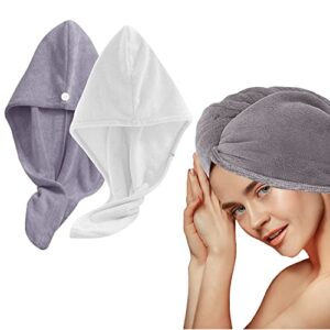 timnôw microfiber hair towel wrap - super absorbent turban head wrap for rapid drying for all hair types - 10” x 26” hair towel w/button - hair care gift box for girls/women (pack of 2)