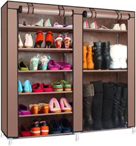shoe rack storage organizer, double rows 9 lattices free standing shoe organizer portable boots rack shoe cabinet with dustproof nonwoven fabric cover for entryway home living room