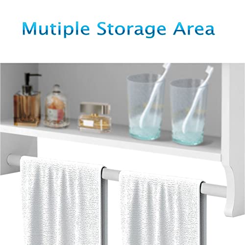 Nidouillet Bathroom Wall Cabinet with Mirror, 27" Wall Mounted Medicine Cabinet Storage with 2 Mirrored Doors, Adjustable Shelves, Towel Rack, White Hanging Cabinet for Over Toilet, Laundry Room