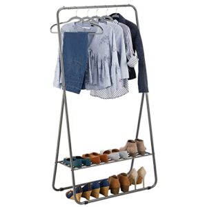 mDesign Garment Rack, Portable, Tall Vertical Storage Unit with Shelf - Sturdy Steel Frame, for Bedroom, Hallway, Entryway, Closets - Graphite Gray