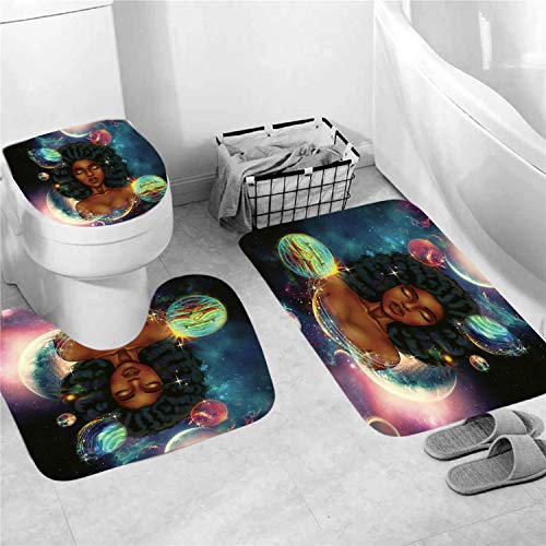 4PCS/Set Dream Girl Shower Curtain Sets with Rugs Waterproof Polyester Shower Curtains for Bathroom Soft Flannel Bathroom Mat Set Non-Slip Bathroom Sets Bath Mat Toilet Mat Lid Cover Set