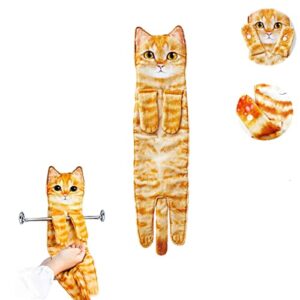 dandelion cat funny hand towels for bathroom kitchen,super absorbent soft cat decor hanging washcloths face towels,funny gifts for cat lovers（orange）