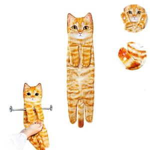 Dandelion Cat Funny Hand Towels for Bathroom Kitchen,Super Absorbent Soft Cat Decor Hanging Washcloths Face Towels,Funny Gifts for Cat Lovers（Orange）