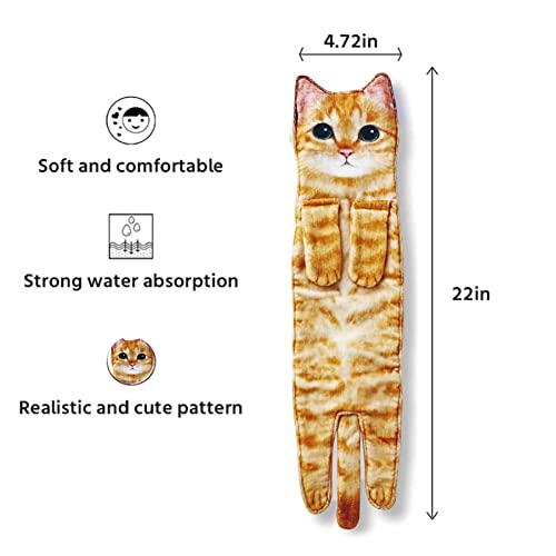 Dandelion Cat Funny Hand Towels for Bathroom Kitchen,Super Absorbent Soft Cat Decor Hanging Washcloths Face Towels,Funny Gifts for Cat Lovers（Orange）