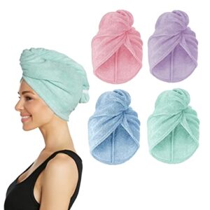 turbie twist microfiber hair towel wrap for women and men | 4 pack | quick dry turban for drying curly, long & thick hair (pink, purple, blue, aqua)