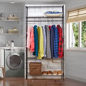 4 Tiers Garment Rack Heavy Duty Clothes Rack for Hanging Clothes,Portable Closet for Bedroom,Laundry Room,Freestanding Closet with Shelves &Hanging Rod,17.72'' x35.5'' x71'',Easy to Assemble,Sturdy