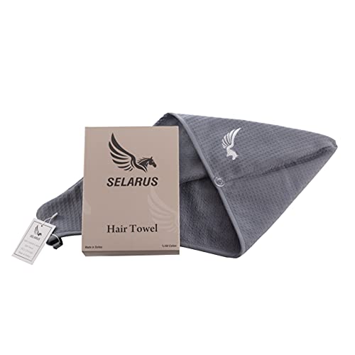 SELARUS 100% Turkish Cotton Hair Towel Wrap for Women,Non Microfiber,Super Absorbent,AntiFrizz,Plopping Hair Drying Waffle Bath Towels for Curly,Long&Thick Hairs,Turban Head Wrap,1Pack10x26inc