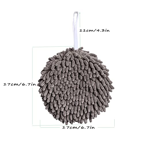 Pufandor Fuzzy Ball Towel Soft Microfiber Hand Towels for Bathroom, Grey Hand Town Ball Chenille Fast Drying Towel with Loop Kitchen, Quick Dry Cloths for Cleaning(Include 1 Pcs Wall Hooks)