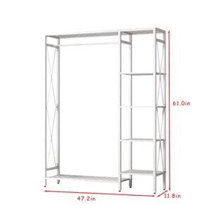 TIEOU White Clothing Rack with Shelves, Standing Garment Rack, Clothes Rack for Hanging Clothes, Modern Rack Clothes, White Clothes rack,Wardrobe Closet, Industrial Clothing Rack
