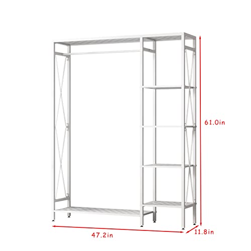 TIEOU White Clothing Rack with Shelves, Standing Garment Rack, Clothes Rack for Hanging Clothes, Modern Rack Clothes, White Clothes rack,Wardrobe Closet, Industrial Clothing Rack