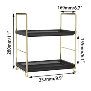 2-Tier Standing Corner Shower Caddy - Shelf Bathroom Corner Stand with Drainage Holes, Shower Organizer Corner Standing Stand Up Bathtub Shower Shelf for Bathroom Living Room (Black & Gold)