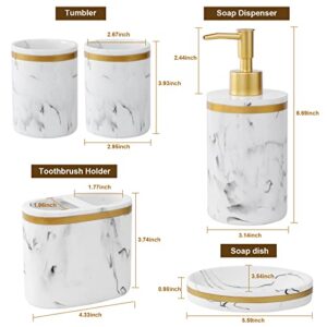 WEYEEN Bathroom Accessory Set,5 Pieces Marble Pattern Bathroom Counter Top Accessories Sets with Bathroom Soap Dispenser,Toothbrush Holder,Two Bathroom Cups and Soap Tray for Modern Bathroom Decor