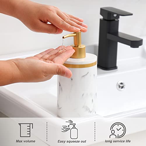 WEYEEN Bathroom Accessory Set,5 Pieces Marble Pattern Bathroom Counter Top Accessories Sets with Bathroom Soap Dispenser,Toothbrush Holder,Two Bathroom Cups and Soap Tray for Modern Bathroom Decor