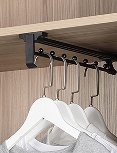Autuwintor Hanger Rail Pull-Out Closet Rod Telescopic Wardrobe Pull Out Clothes Hanger Rail with Mounting Screws Top-mounted Black 14" Heavy Duty Retractable Quantity-1pcs