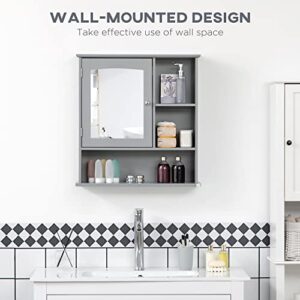 kleankin Bathroom Medicine Cabinet with Mirror, Wall-Mounted Bathroom Cabinet with Adjustable Shelf for Living Room and Laundry Room, Gray