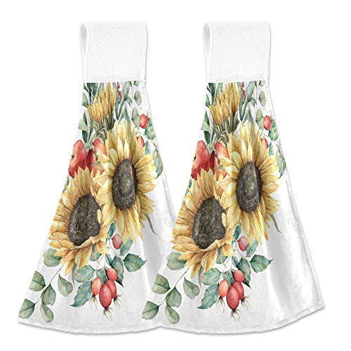 Aslsiy Summer Sunflowers Hanging Kitchen Towels Hand Tie Towel Fast Drying Dish Towel Tea Towels for Kicthen Bath Tabletop Gym Home Decor Set of 2